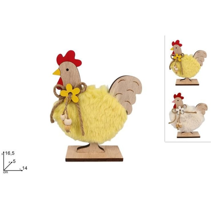 GALLINA 16.5 CM IN LEGNO C PELLICCIA 2 COL